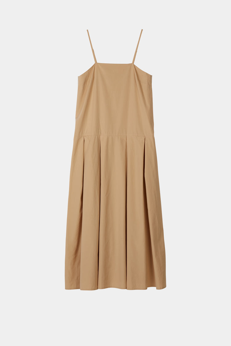 Jelena dress long loose slip cotton pleated skirt thin adjustable straps straight neckline beige stylein packshot