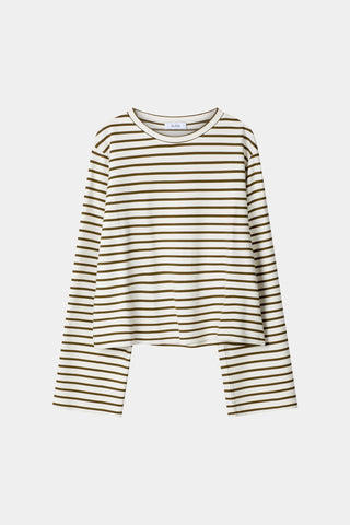 Jerry top long sleeve t-shirt army green white stripe stylein packshot