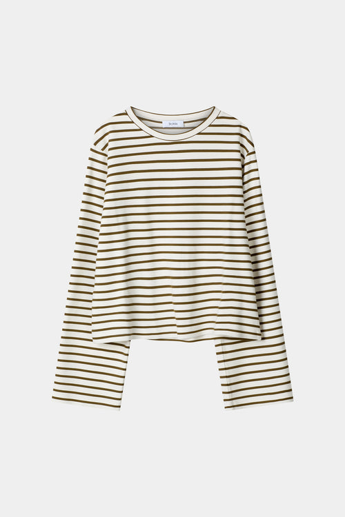 Jerry top long sleeve t-shirt army green white stripe stylein model image front