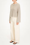 Jerry top long sleeve t-shirt army green white stripe stylein model image side