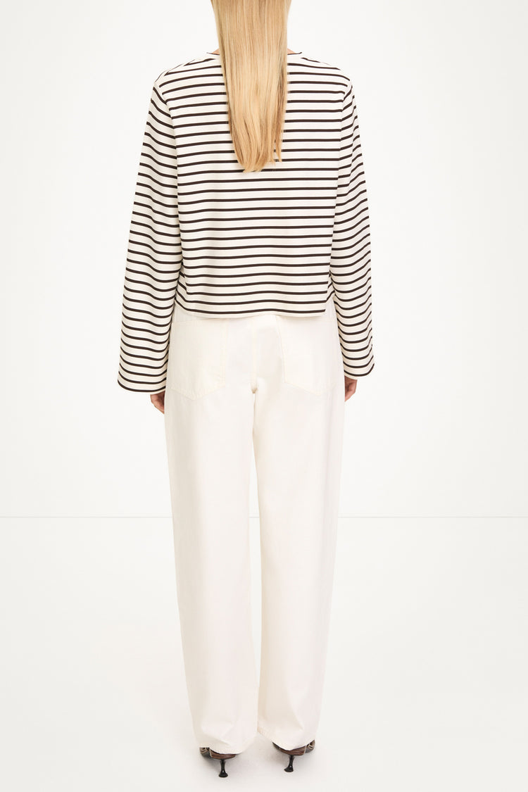 Jerry top long sleeve t-shirt brown white stripe stylein model image back