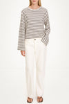 Jerry top long sleeve t-shirt brown white stripe stylein model image front