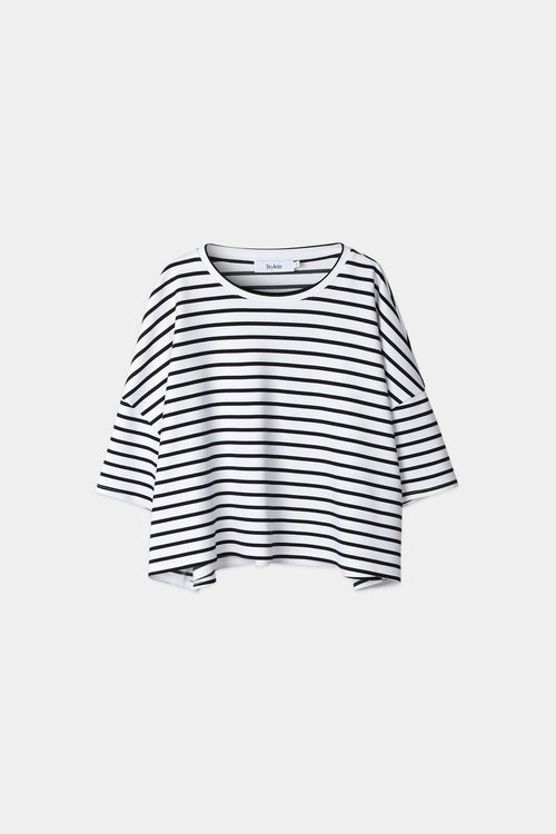 Jimmy tshirt cropped boxy black white striped stylein packshot