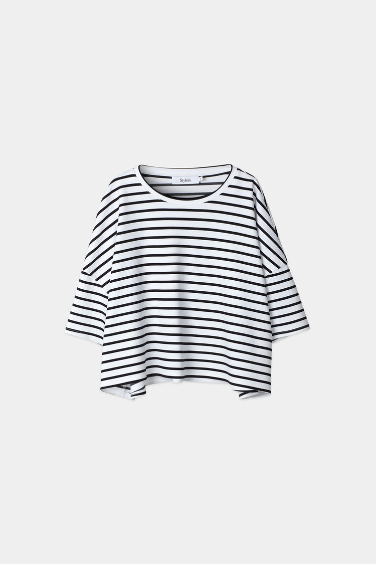 Jimmy tshirt cropped boxy black white striped stylein packshot
