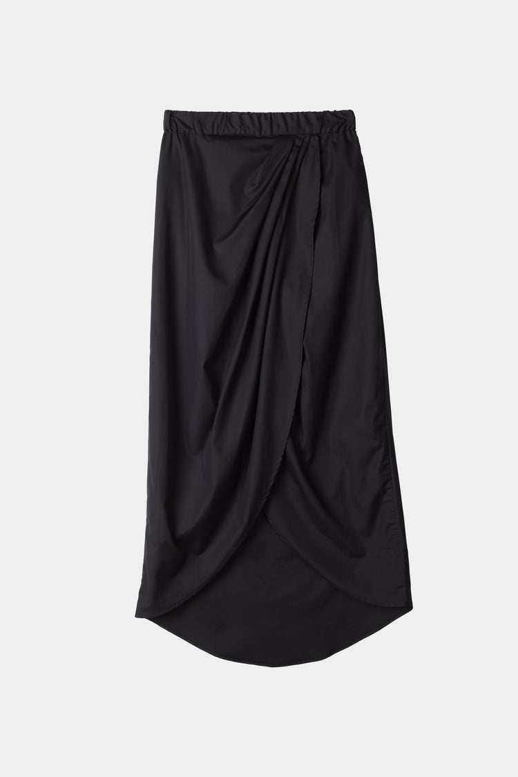 Joelyn skirt cotton mid length draped front black stylein packshot