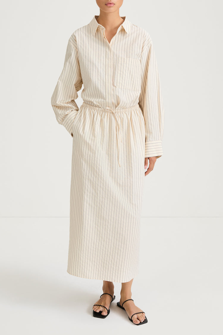 Jolene long skirt cream stripe stylein model image front