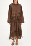 Jorah long skirt broderie anglaise coffee brown stylein model image front
