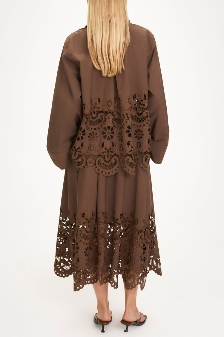 Jorah long skirt broderie anglaise coffee brown stylein model image back