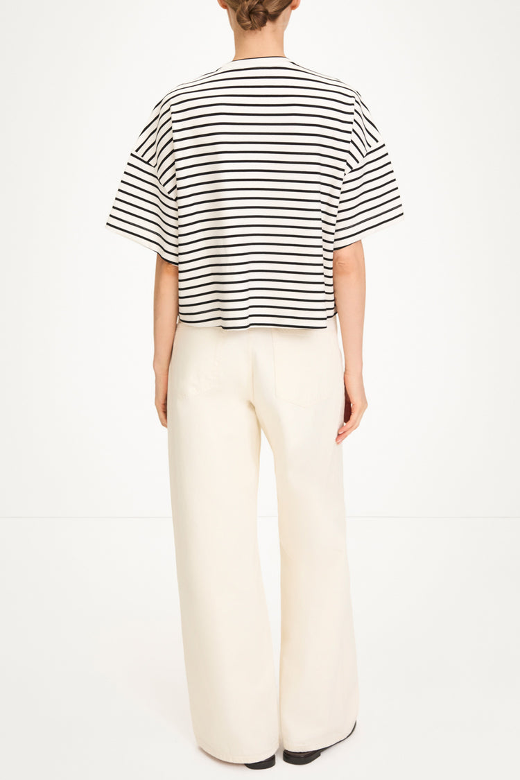 Juniper top boxy t-shirt black white stripe stylein model image back