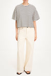 Juniper top boxy t-shirt black white stripe stylein model image front