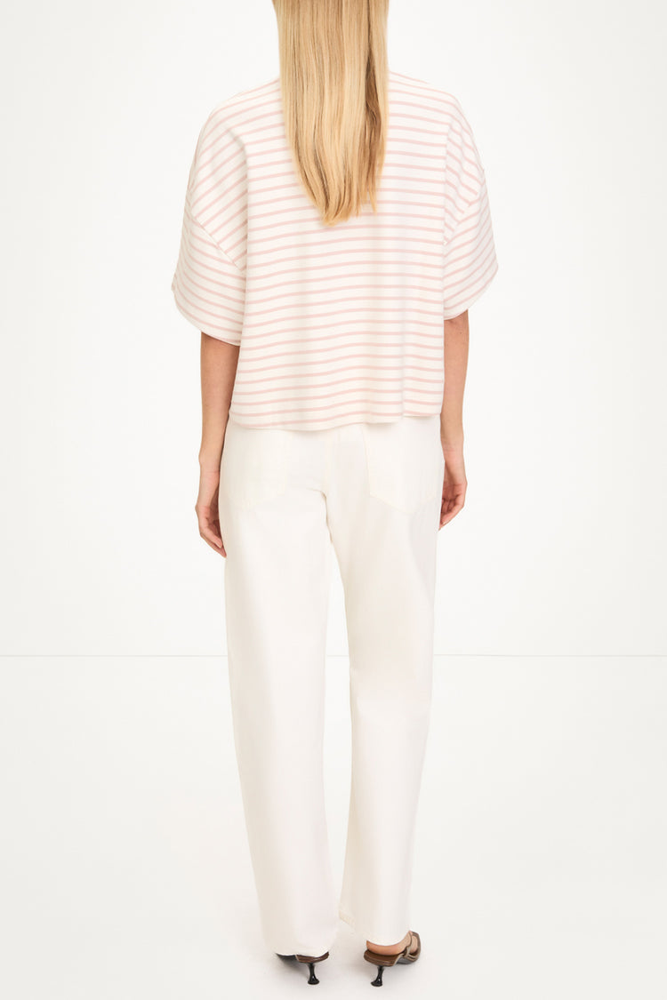 Juniper top boxy t-shirt pink stripe stylein model image back