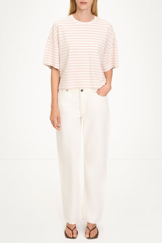 Juniper top boxy t-shirt pink stripe stylein model image front