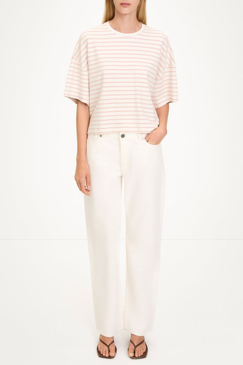 Juniper top boxy t-shirt pink stripe stylein model image front