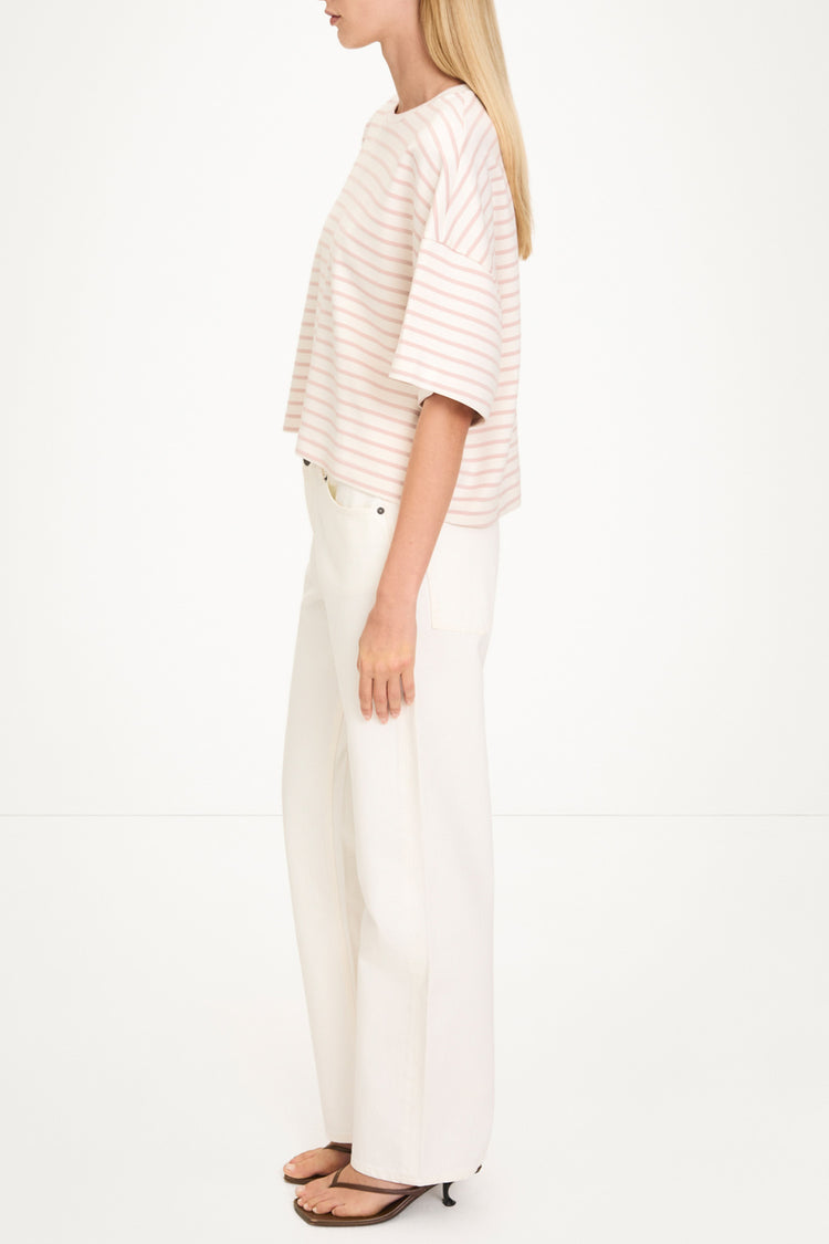 Juniper top boxy t-shirt pink stripe stylein model image side