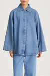 denim jacket vintage blue karen modell image front close up