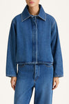 Katniss short denim jacket steel blue stylein model image front close