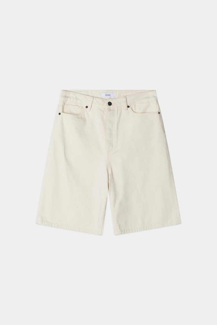 Wide leg high-waist denim jeans shorts stylein kayne ecru white packshot