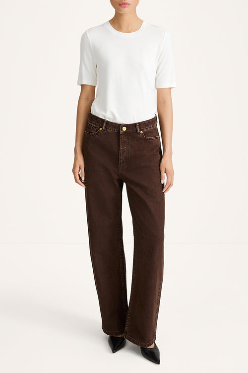 Keanu denim trousers barrel coffee stylein model image front