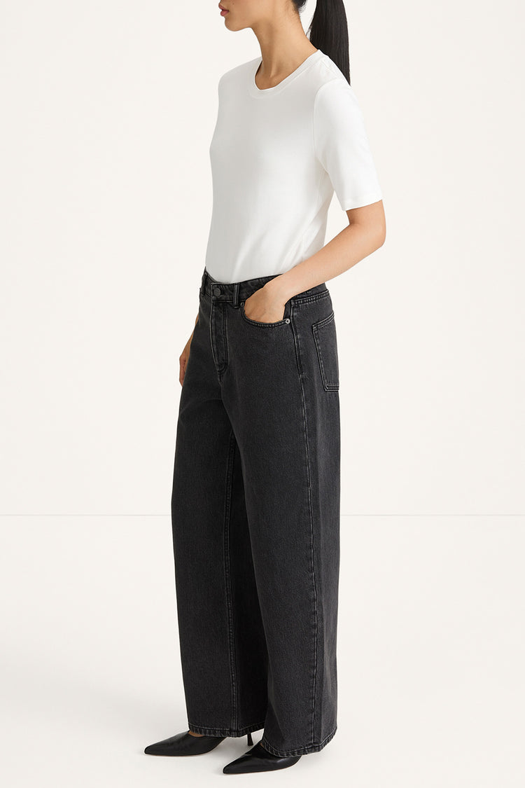 Keanu denim trousers barrel washed out black model image side