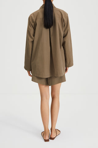 Stan jacket flared wide full length sleeves collar pockets army green stylein back image