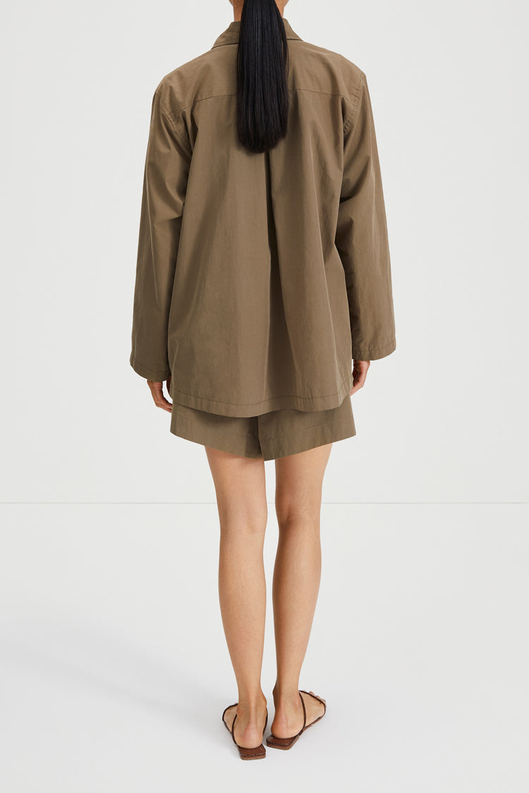 Stan jacket flared wide full length sleeves collar pockets army green stylein back image