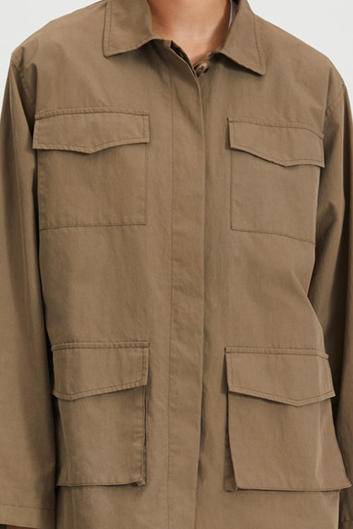 Stan jacket flared wide full length sleeves collar pockets army green stylein detail image