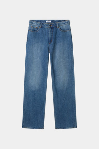 Kiara denim trousers dark steel blue stylein front packshot