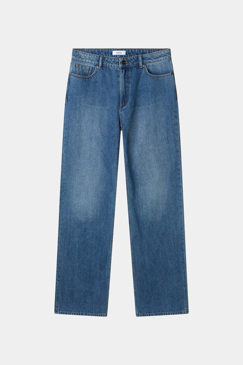 Kiara denim trousers dark steel blue stylein model image front