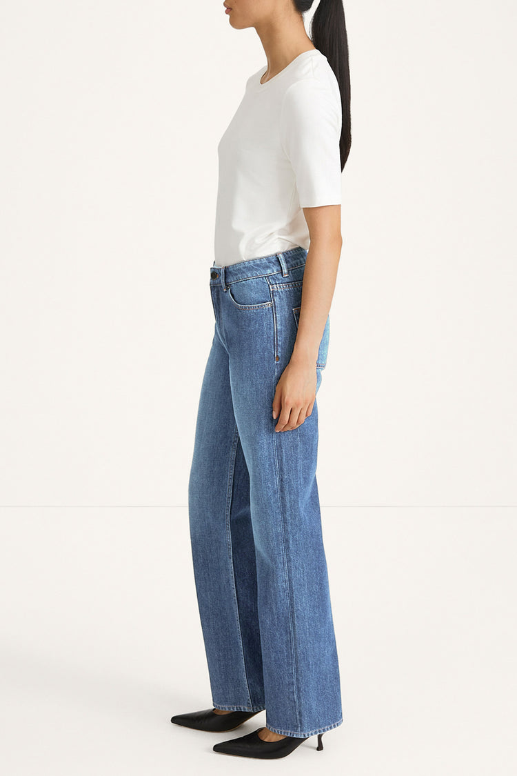 Kiara denim trousers dark steel blue stylein model image side