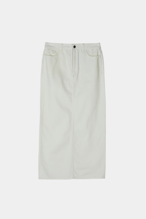 Kimberly straight fit denim skirt ankle length slit back slim fitted white stylein packshot