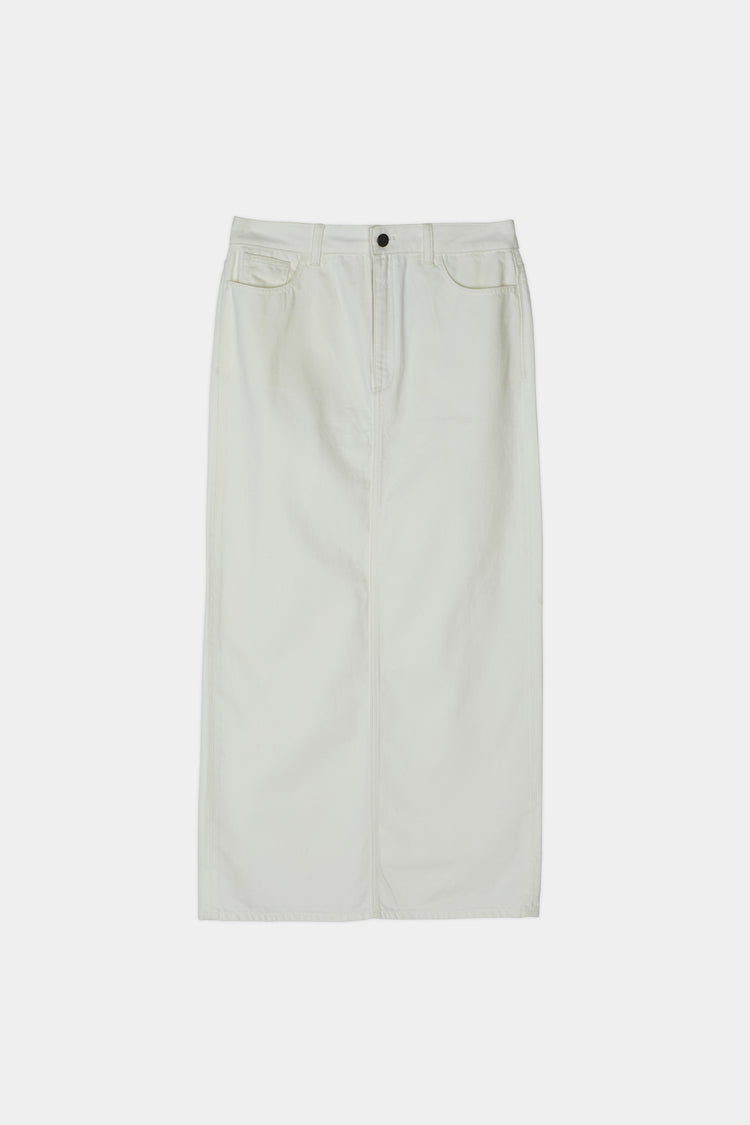 Kimberly straight fit denim skirt ankle length slit back slim fitted white stylein packshot