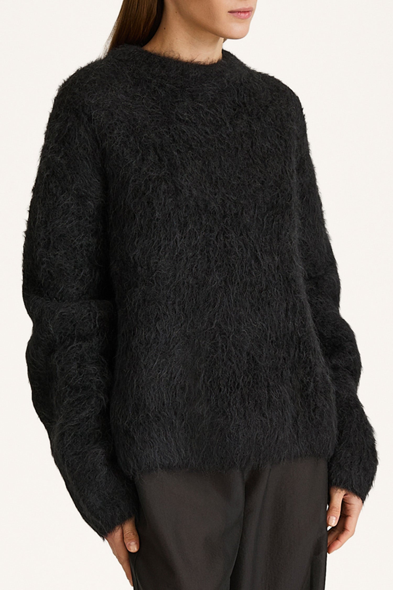 black oversized knitted sweater stylein lory detail image