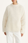 Alpaca knitted white sweater oversized stylein close up