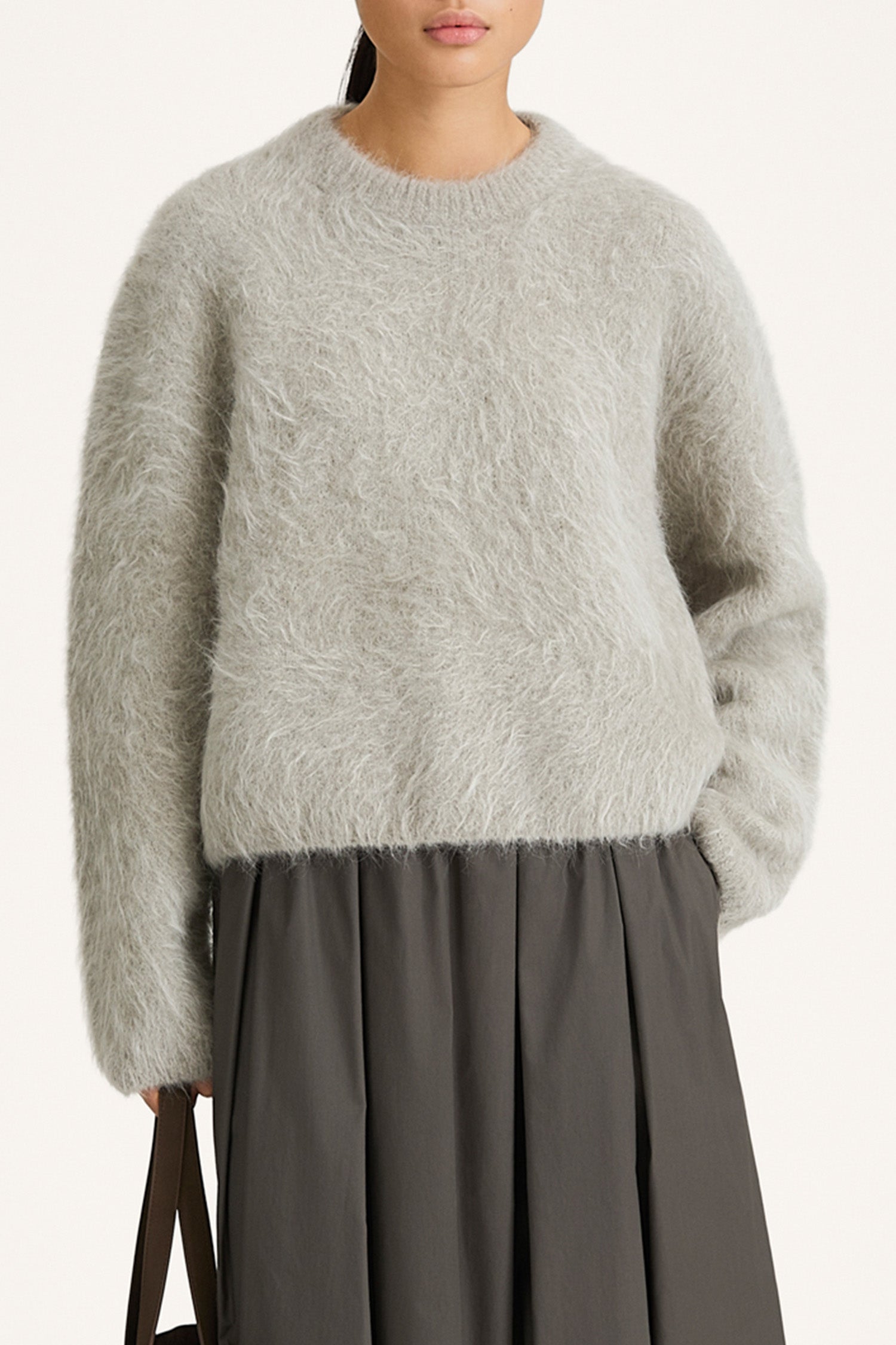 Fluffy oversized sweater in sage green stylein lory detail