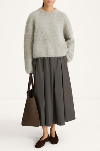 Fluffy oversized sweater in sage green stylein lory model image
