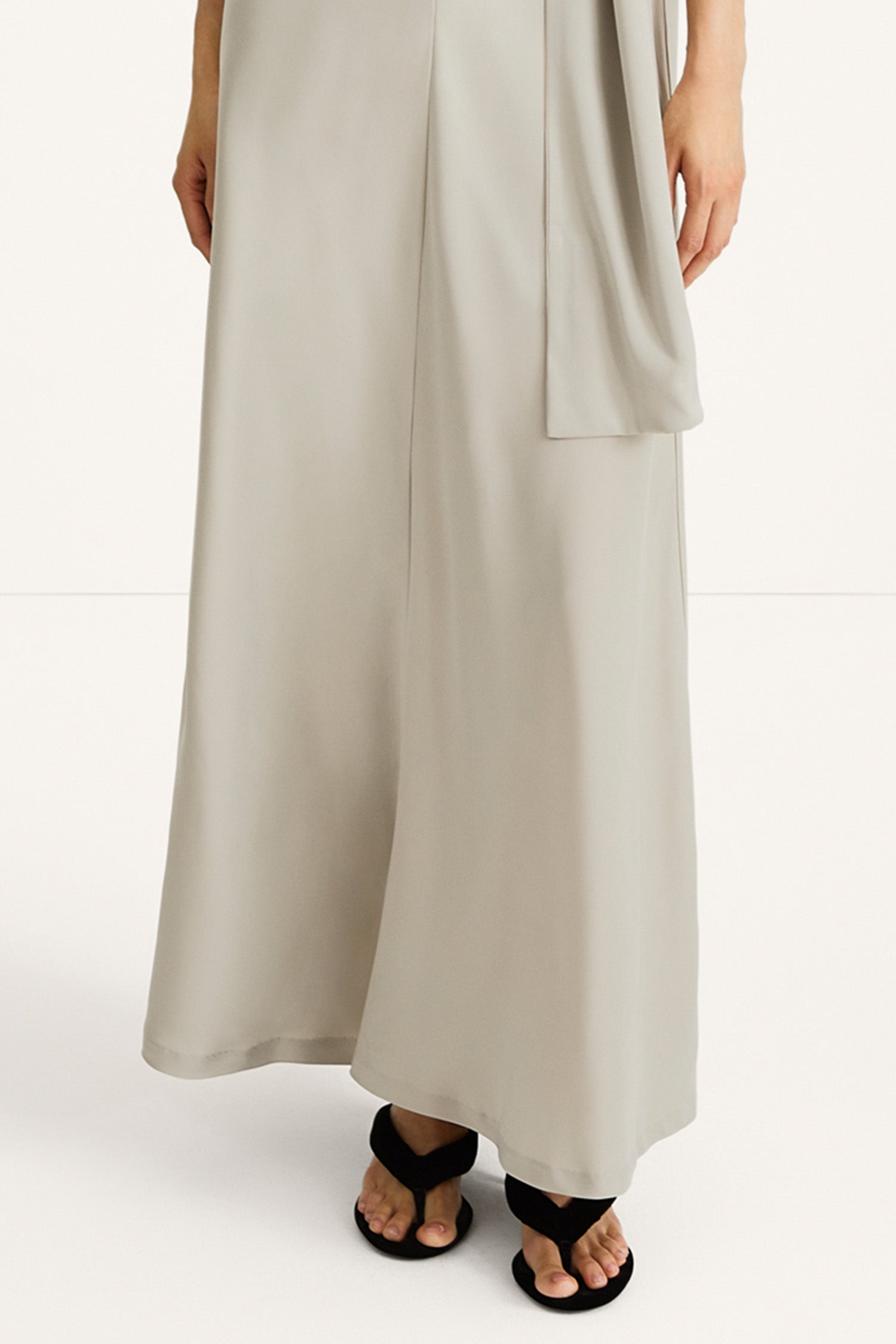 maxi slip dress in sage green with a scarf stylein macena