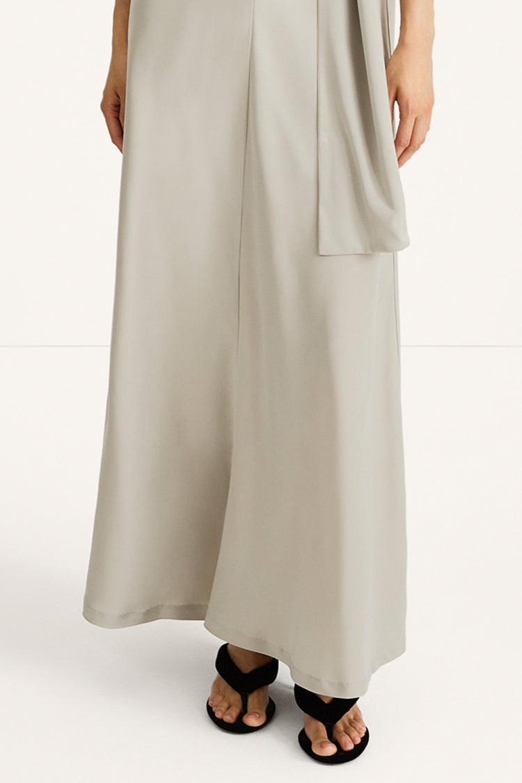 maxi slip dress in sage green with a scarf stylein macena