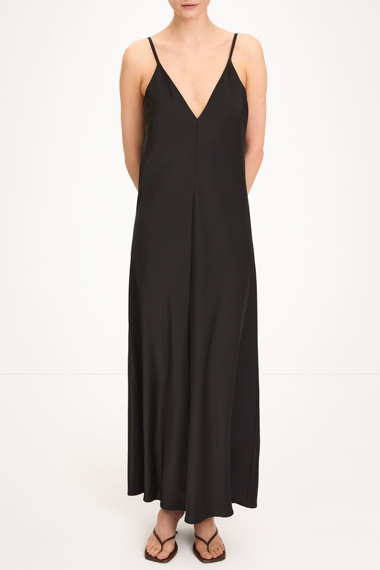 Macena v-neck maxi long dress black stylein model image front