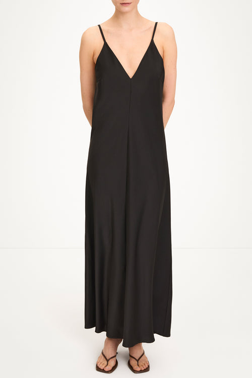 Macena v-neck maxi long dress black stylein model image front