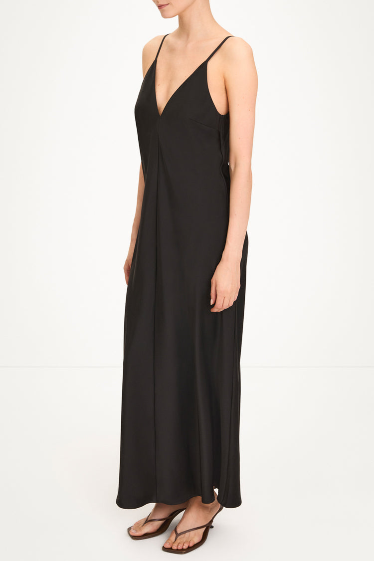 Macena v-neck maxi long dress black stylein model image side
