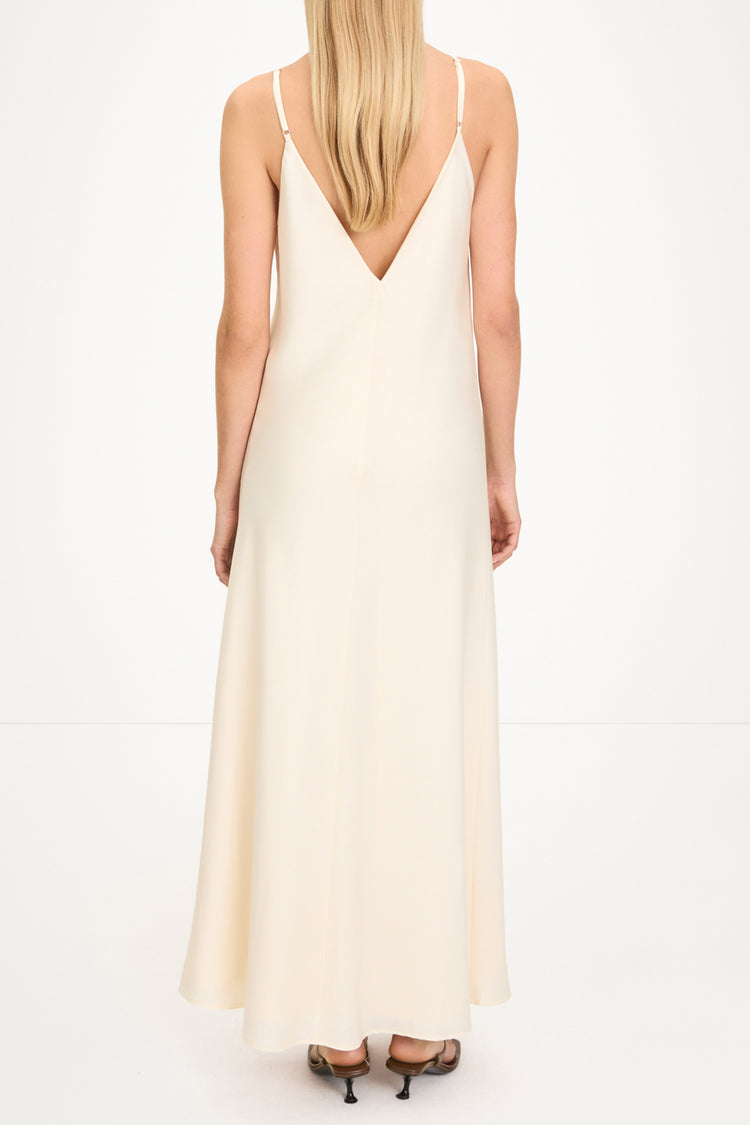 Macena v-neck maxi long dress ivory stylein model image back