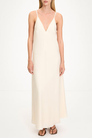 Macena v-neck maxi long dress ivory stylein model image front