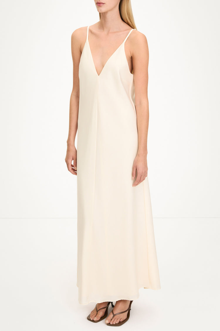 Macena v-neck maxi long dress ivory stylein model image side