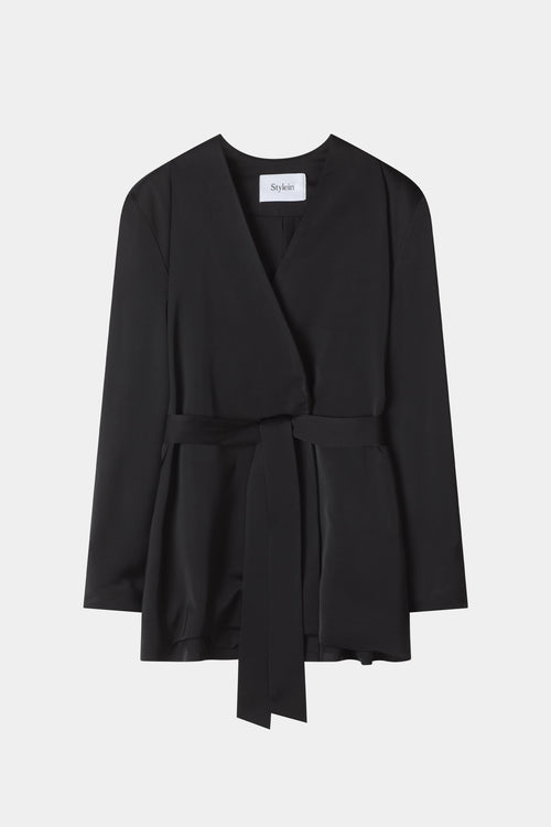 Maggiano waist tie blazer black stylein front