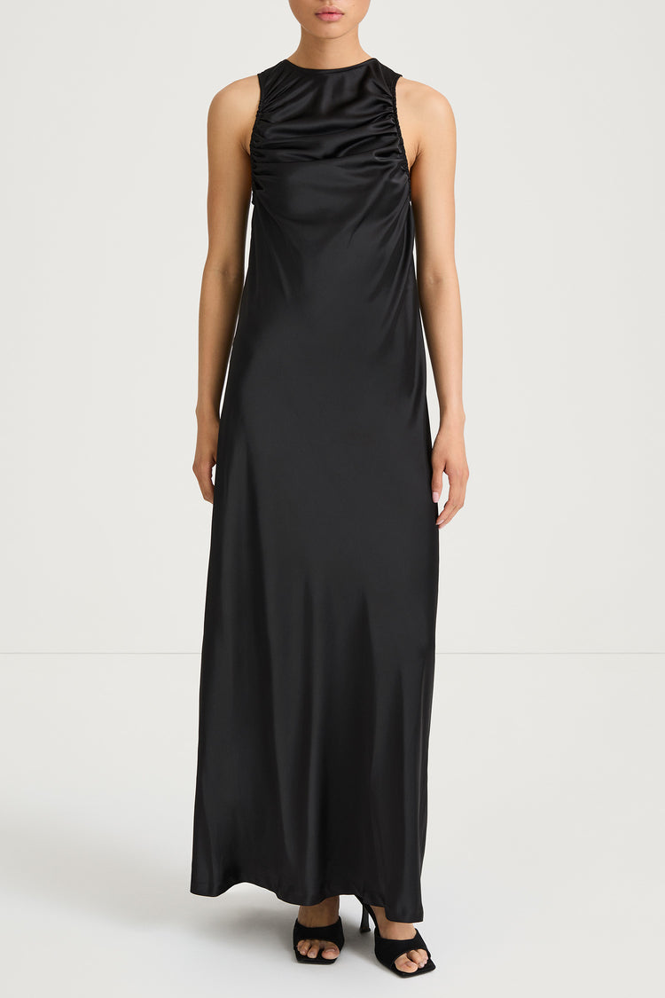 Mairie maxi long satin dress black stylein model image front