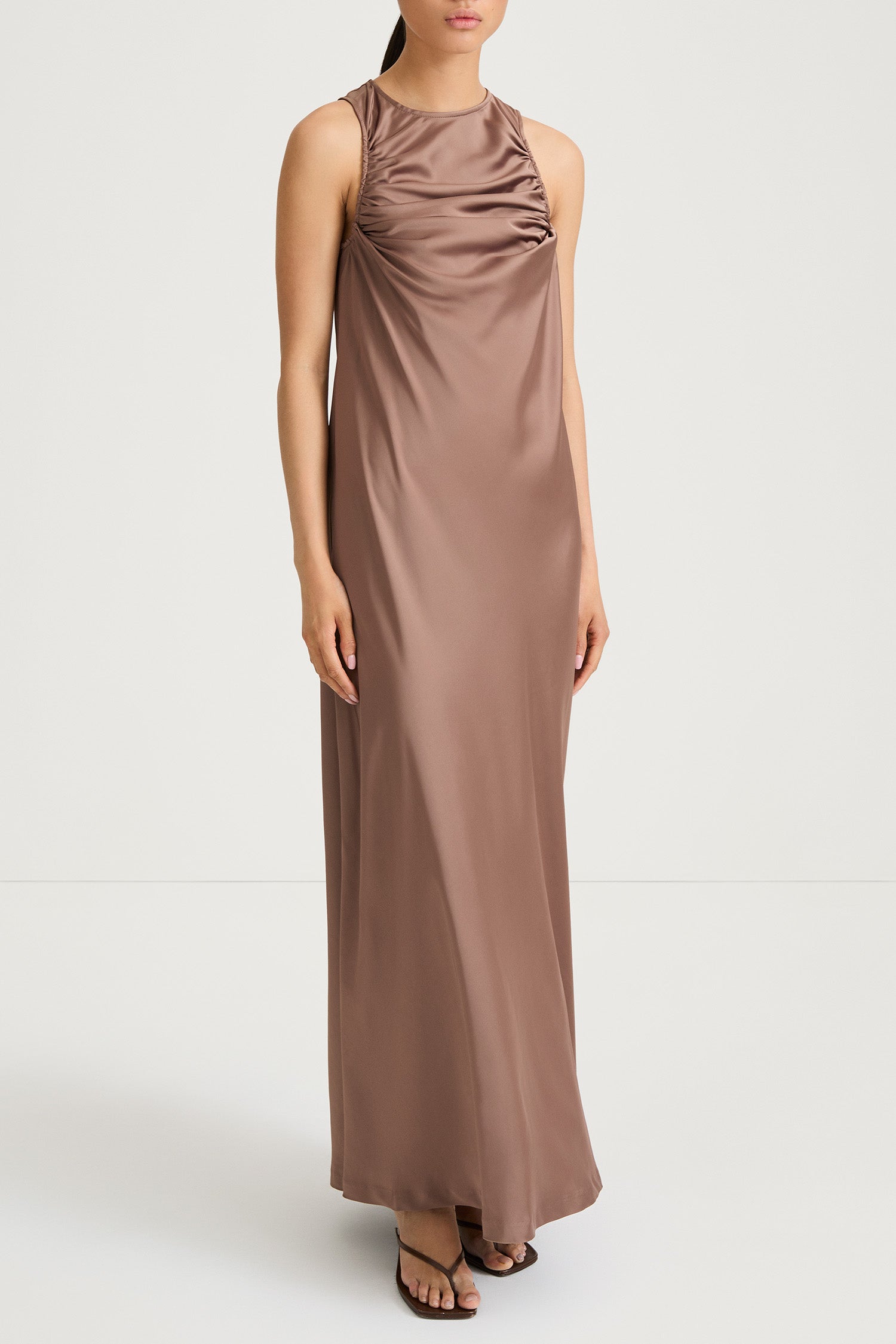 womens formal dress StyleIn Jamila Oyster | Sleeveless Cotton Maxi This ankle Stylein Dress Mytra | WAKAKUU