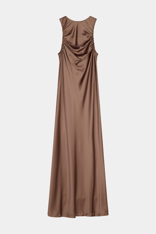 Mairie maxi long satin dress brown hazel stylein model image front
