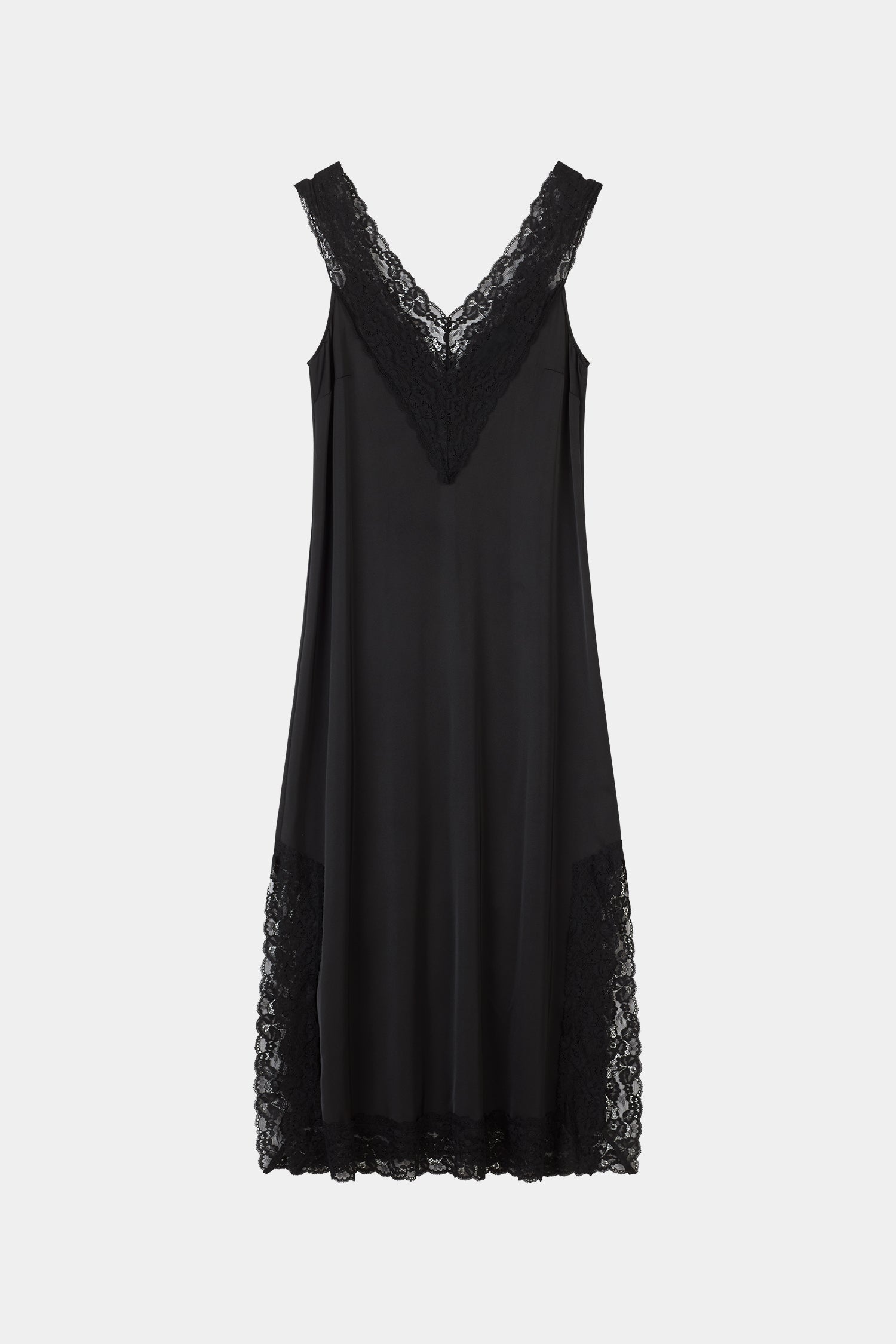 Malea black v-neck lace trim dress packshot
