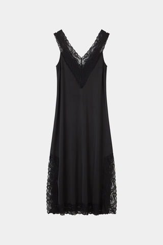 Malea black v-neck lace trim dress packshot