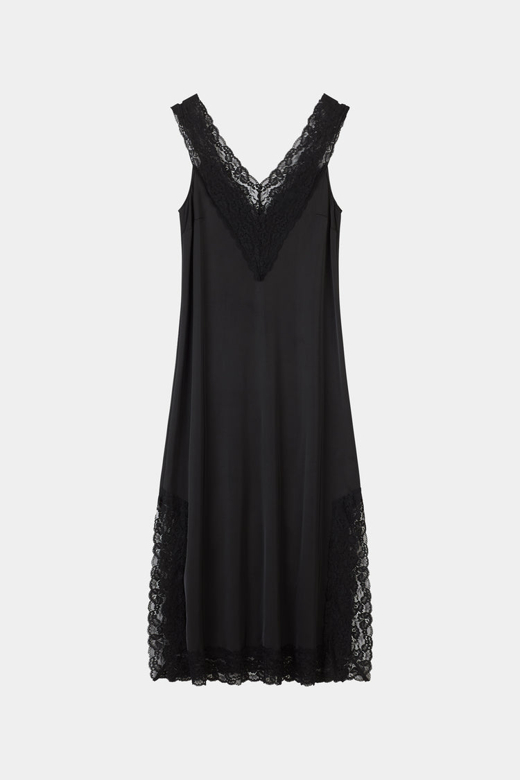 Malea black v-neck lace trim dress packshot